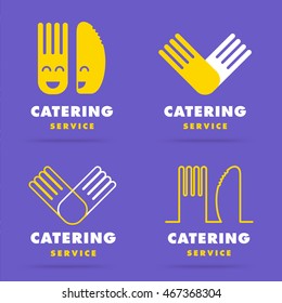 Trendy modern smooth line catering logo. Set of restaurant cooking, serving and food delivery service logotypes