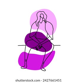 Trendy, modern and stylish fashion girl. Vector illustration in hand drawn outline doodle simple contour style isolated on white background. For cover art, presentation, web site.