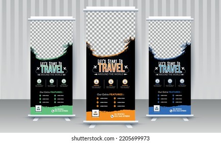 Trendy modern Travel business agency standee x rollup pullup retractable signage banner design vector template