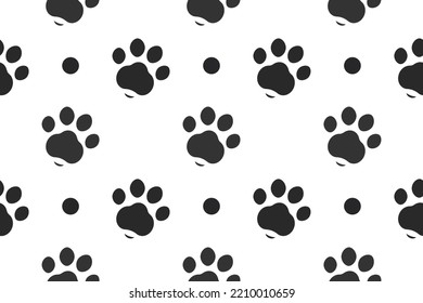 Trendy and modern vector black paw pattern seamless. Cute cat dog paws background. Paw print. Dalmatian print
