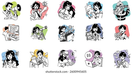 Trendy Modern Vector Illustrations Tech, VR, Productivity and Emotion 