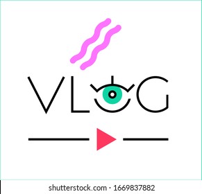 Trendy Modern Vlog Icon. With Abstract Influencer Girl Face And Play Button. Whatching The Video Channel.