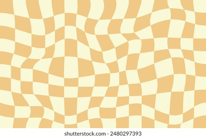 Trendy modern wavy distorted checkered vector pattern background. Pattern psychedelic checkerboard. Twisted and distorted retro groovy style texture illustration