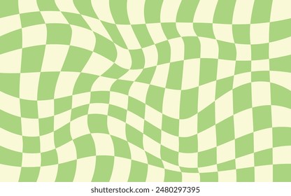 Trendy modern wavy distorted checkered vector pattern background. Pattern psychedelic checkerboard. Twisted and distorted retro groovy style texture illustration