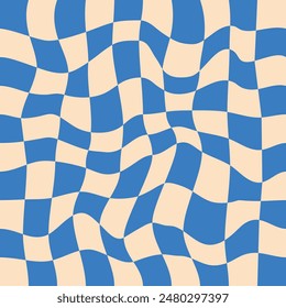 Trendy modern wavy distorted checkered vector pattern background. Pattern psychedelic checkerboard. Twisted and distorted retro groovy style texture illustration