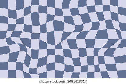 Trendy modern wavy distorted checkered vector pattern background. Pattern psychedelic checkerboard. Twisted and distorted retro groovy style texture illustration