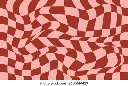 Trendy modern wavy distorted checkered vector pattern background. Pattern psychedelic checkerboard. Twisted and distorted retro groovy style texture illustration