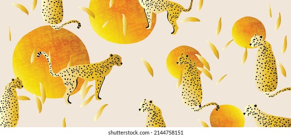 Trendy and modern wildlife pattern with leopards. Leopards and abstract shapes vector illustration design	