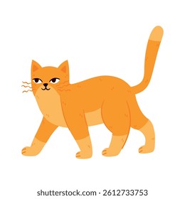 Trendy modern yellow cat isolated on transparent background. Soft pastel delicate cute kitty, kitten in flat style for cards, scrapbooking, stickers.
