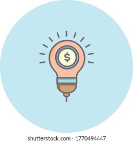 Trendy money bulb icon on blue background for web and mobile graphic.