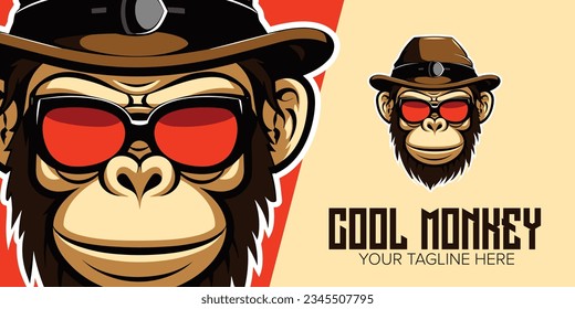 Trendy Monkey Mascot: Cool Hat and Glasses Logo Design for Sport, Esport Team, and More