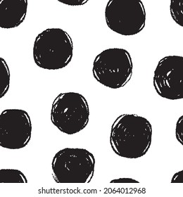 Trendy monochrome background. Black and white patterns, circles, dots drawn by a brush stroke. Vector illustration in a simple style.