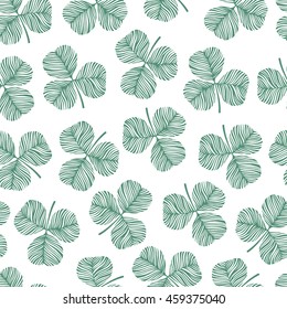 Trendy monochrome seamless pattern with clover leaves. Eco background.