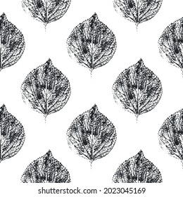 Trendy monochrome seamless pattern. Imprinted leaf endless ornate. Modern eco design pattern as print for clothes, textile, packaging, wrapping paper