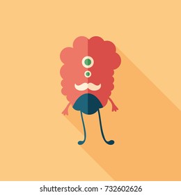 Trendy monster flat square icon with long shadows.