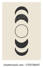 Trendy Moon Phases abstract contemporary aesthetic poster, wall art decor, mid century modern minimalist art print background, organic shapes, magic concept
