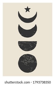 Trendy Moon Phases abstract contemporary aesthetic poster, wall art decor, mid century modern minimalist art print background, organic shapes, magic concept