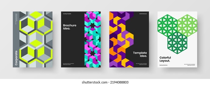 Trendy mosaic hexagons leaflet concept collection. Bright catalog cover design vector template bundle.