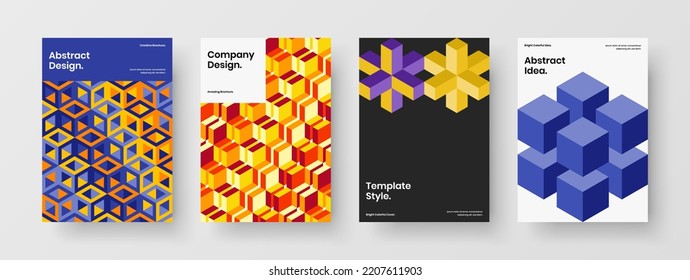 Trendy mosaic hexagons leaflet layout bundle. Minimalistic catalog cover A4 vector design template composition.