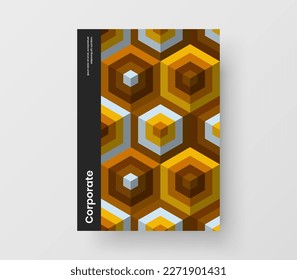 Trendy mosaic hexagons postcard concept. Multicolored company cover A4 vector design template.