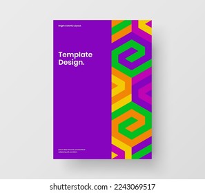Trendy mosaic hexagons postcard layout. Bright leaflet vector design concept.