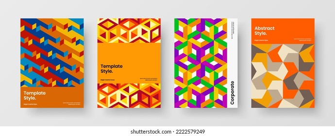 Trendy mosaic pattern banner concept composition. Minimalistic catalog cover design vector illustration bundle.