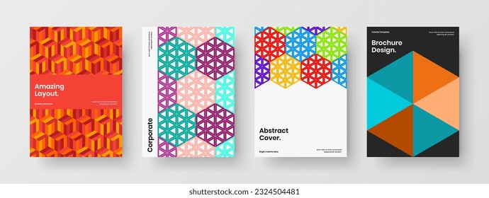 Trendy mosaic pattern booklet illustration set. Unique leaflet A4 design vector template collection.