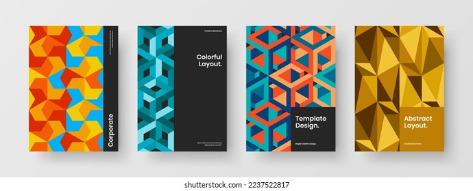 Trendy mosaic pattern catalog cover concept composition. Colorful flyer A4 design vector layout bundle.