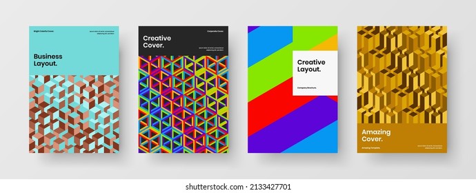 Trendy mosaic pattern corporate identity template bundle. Isolated annual report vector design layout collection.