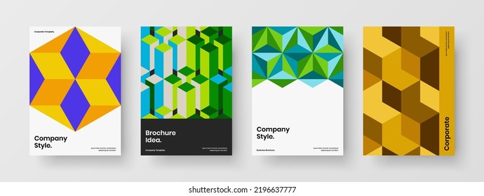 Trendy mosaic pattern corporate identity illustration bundle. Modern booklet design vector layout composition.