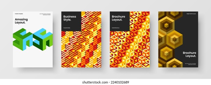 Colección de ilustraciones de afiches de diseño de mosaico. Conjunto de plantillas vectoriales de diseño de identidad de empresa multicolor.