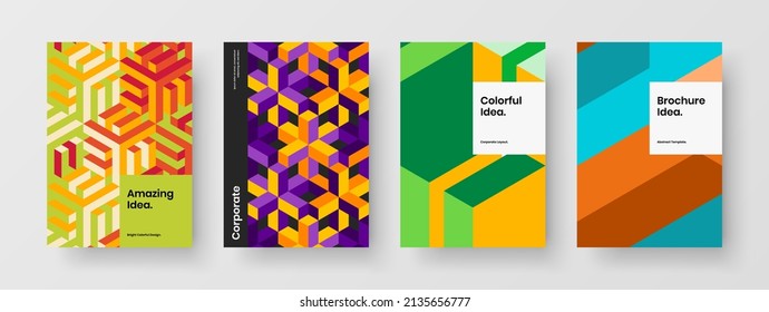 Trendy mosaic shapes handbill template bundle. Bright corporate brochure A4 design vector concept collection.