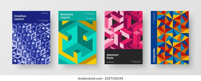 Trendy mosaic shapes journal cover concept set. Clean postcard A4 vector design layout collection.