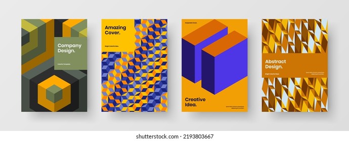 Trendy mosaic shapes postcard layout collection. Minimalistic corporate brochure A4 vector design illustration bundle.