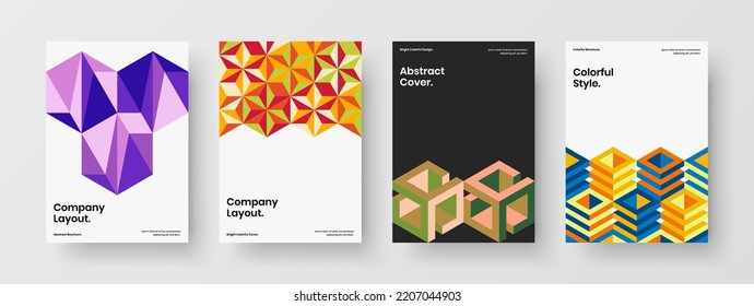 Trendy mosaic tiles booklet template composition. Simple front page A4 vector design concept set.