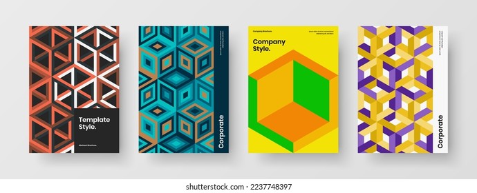 Trendy mosaic tiles company cover template bundle. Isolated brochure A4 design vector concept set.