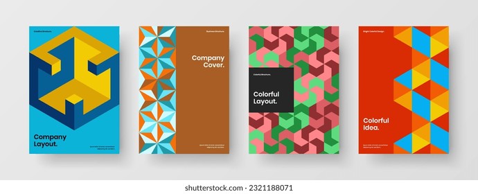 Trendy mosaic tiles front page illustration collection. Unique annual report A4 vector design concept set.