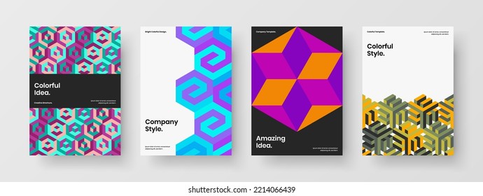Trendy mosaic tiles journal cover layout collection. Bright poster A4 design vector illustration set.