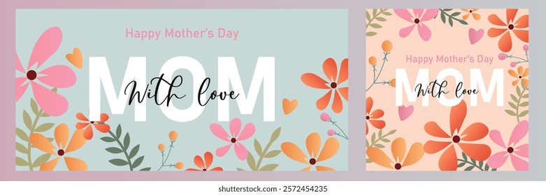 Trendy Mother's Day card, banner, poster, flyer, label or cover with flowers frame, abstract floral pattern in  art style. 