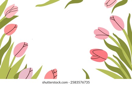 Trendy Mother's Day card, banner, poster, flyer, label or cover with flowers frame, abstract floral pattern in mid century art style. Spring summer bright abstract floral design template for ads promo