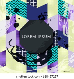 Trendy multicolor artistic background with dotes and stroke texture. Bright and high contrast backdrop for  posters, banners, cards and web design.