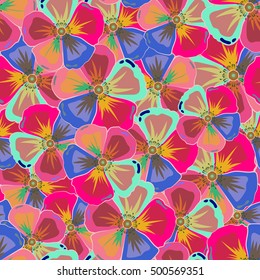 Trendy multicolored seamless floral pattern. Vector illustration with many multicolor flowers.
