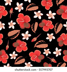 Trendy multicolored seamless floral pattern. Vector illustration with many multicolor flowers on black background.