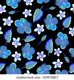 Trendy multicolored seamless floral pattern. Vector illustration with many multicolor flowers on black background.