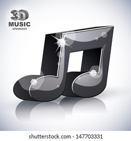 Trendy musical note 3d modern style icon isolated, 3d music element, image contain transparent shadows reflections and flares  Ã?Â¢?? ready to put over any background.