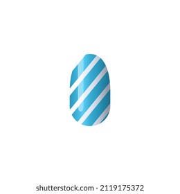 Trendy nail art or gel polish manicure design, realistic vector illustration isolated on white background. Manicure art striped decor on blue nail lacquer.