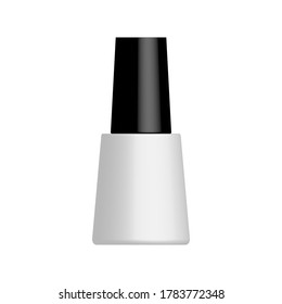 Paquete de esmalte de uñas de moda, ilustración 3D plantilla de botella de vidrio realista, esmalte de uñas negro y blanco aislado en fondo rosa