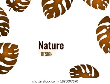 Trendy natural design of bright monstera leaves, place for text, white background. Modern botanical vector illustrations for advertising.