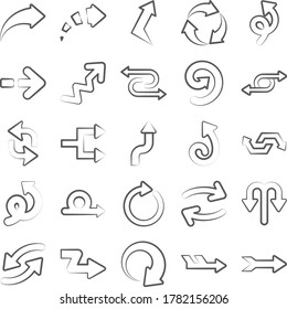 Trendy Navigation Arrow Icons in Linear Style Pack 