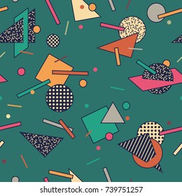 Trendy neo memphis style seamless pattern. Retro geometric texture. Vector.